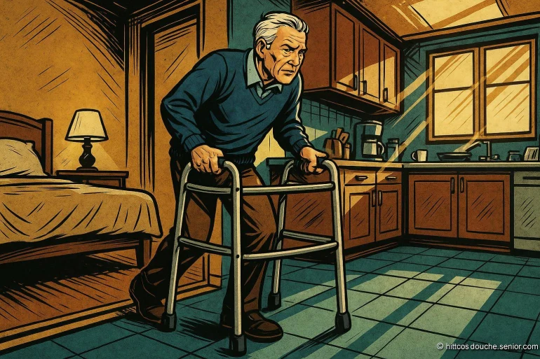Homme âgé utilisant un déambulateur