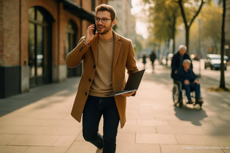 Jeune homme souriant avec ordinateur portable