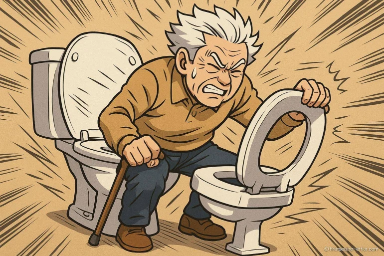Homme âgé constipé aux toilettes