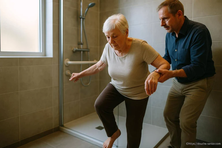 Aide senior pour se lever douche