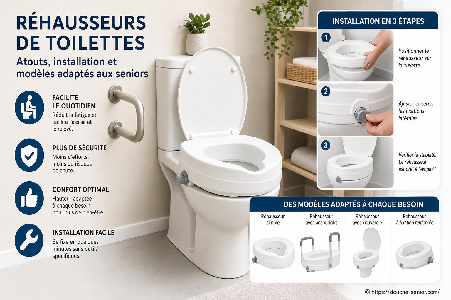 Réhausseurs de toilettes : atouts, installation et modèles adaptés aux seniors