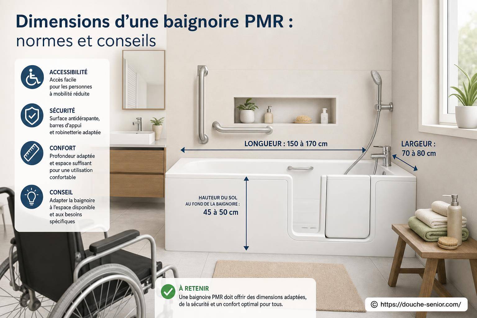 Dimensions d’une baignoire PMR : quelles normes respecter et quels conseils suivre