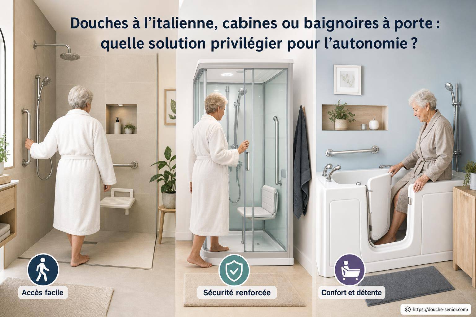 Douches à l'italienne, cabines ou baignoires à porte : quelle solution privilégier pour l'autonomie ?